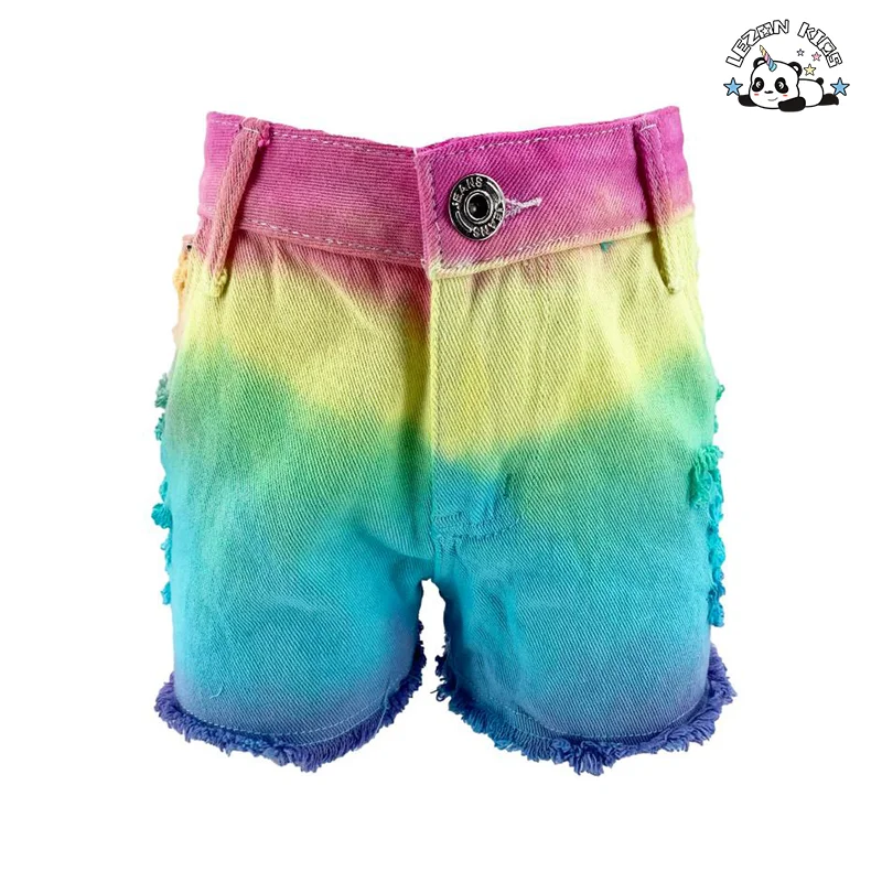 LEZONKIDS - Customizable New Arrival Custom Stylish Kids Tie Dye Jeans Shorts Girls Denim Shorts for Summer